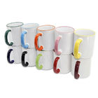 White Ceramic Sublimation Blank Coffee Mug Color Edge Cup With Colored Rim / Handle