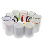 White Ceramic Sublimation Blank Coffee Mug Color Edge Cup With Colored Rim / Handle